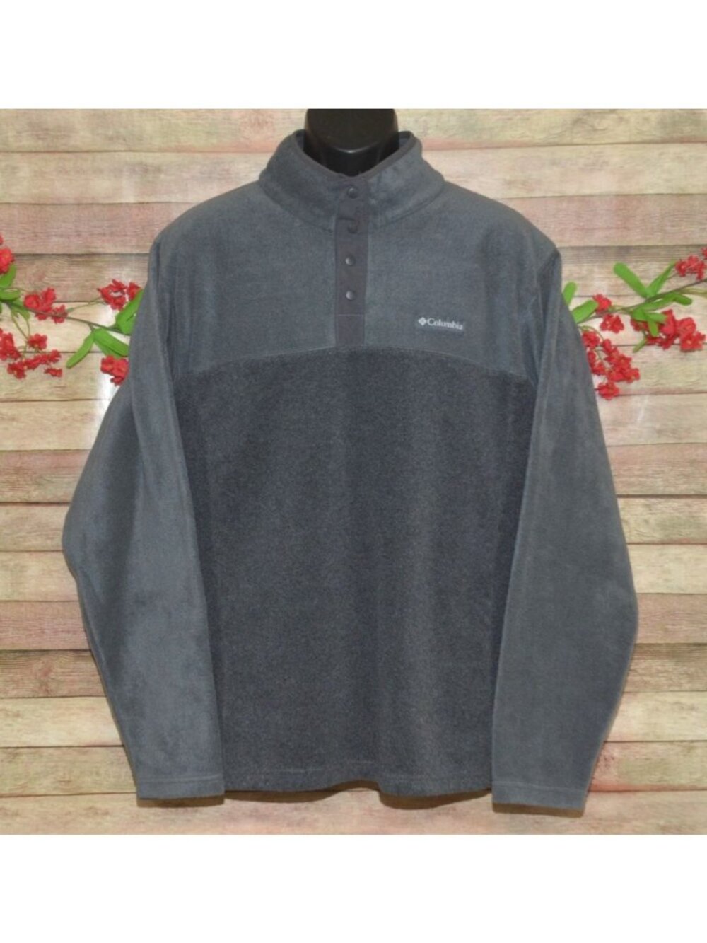 Columbia Mens XL Fleece Pullover Gray Colorblock Snap Neck Outdoor Hiking
